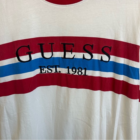 GUESS EST. 1981 Stripe T Shirt Red White Blue Men’s Size Large Logo Tee - Picture 2 of 7
